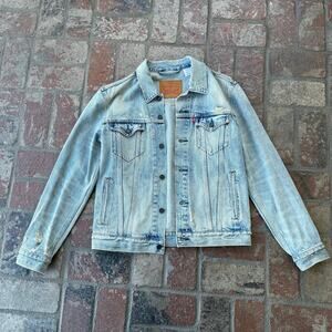Levis Distressed Jean Mens Trucker Jacket Blue Size M Button